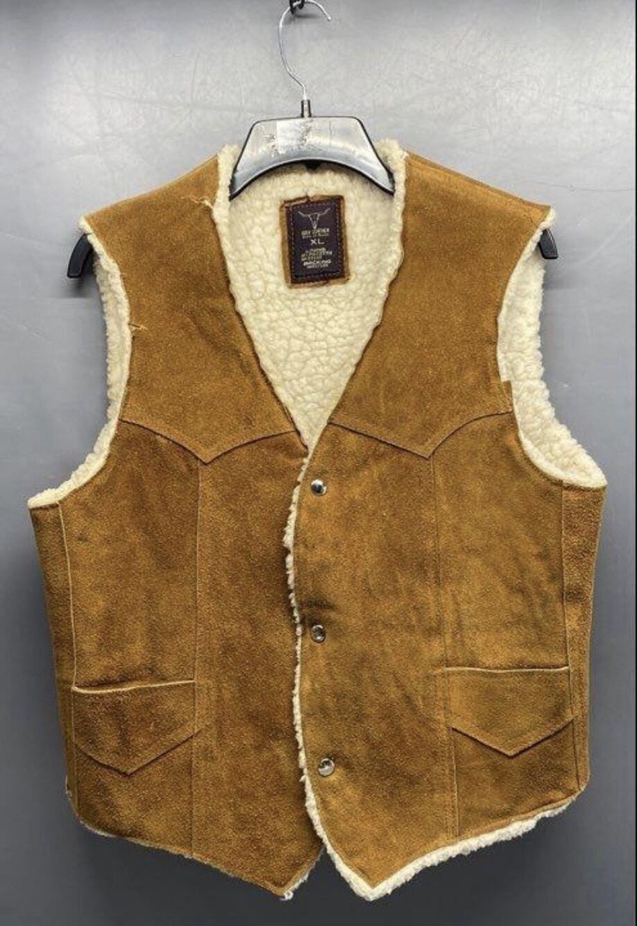 Vtg Suede Vest Mens 40w Brown Sherpa Shearling Lined Western 70's Mexico Leather